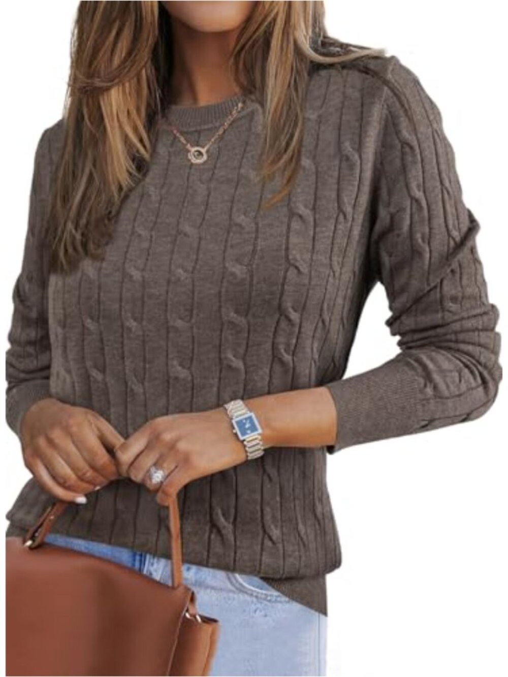 Wool Blend Crew Neck Pullover Sweater Long Sleeve Fall Dressy Top
